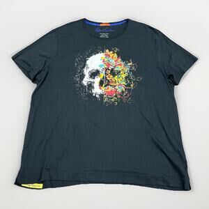 Robert Graham Men's 3XL Black Abstract Splatter Skull Art Graphic T Shirt Cotton